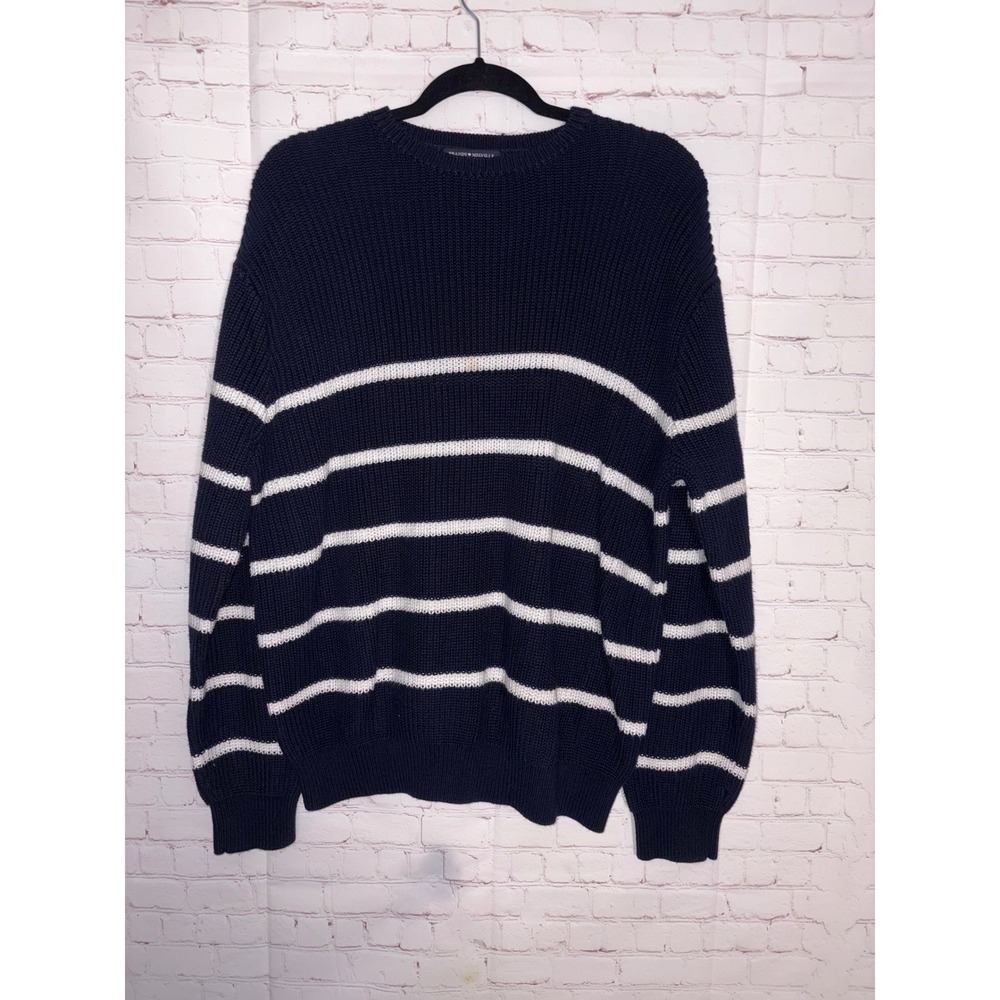 Brandy Melville Nautical Oversized Sweater Navy Blue White Striped Ribbed Knit